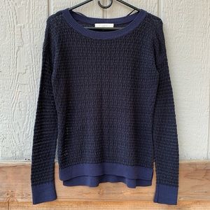 LOFT delicate lace embroidered long sleeve loose stitched navy top